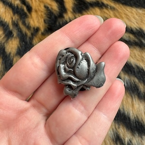 Vintage Handmade Silver Tone Pewter Harley Davidson Motorcycle Biker Rose Flower Floral Pin