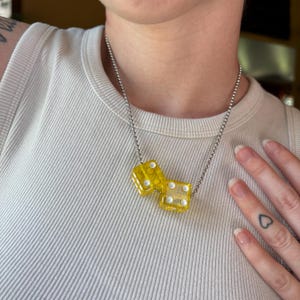 Vintage Yellow and White Dice Necklace Handmade Dice Necklace