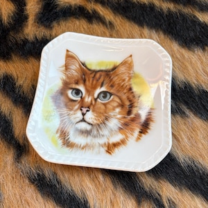 Vintage CM Inc. Chadwick Miller Small Square Porcelain Orange Cat Plate Dish Wall Hanging
