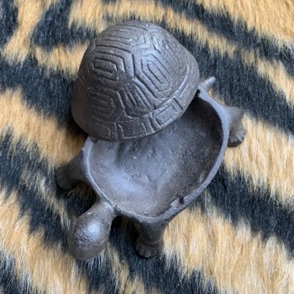 Vintage Cast Iron Turtle / Tortoise Shaped Trinket Box / Outdoor Hide a Key Holder