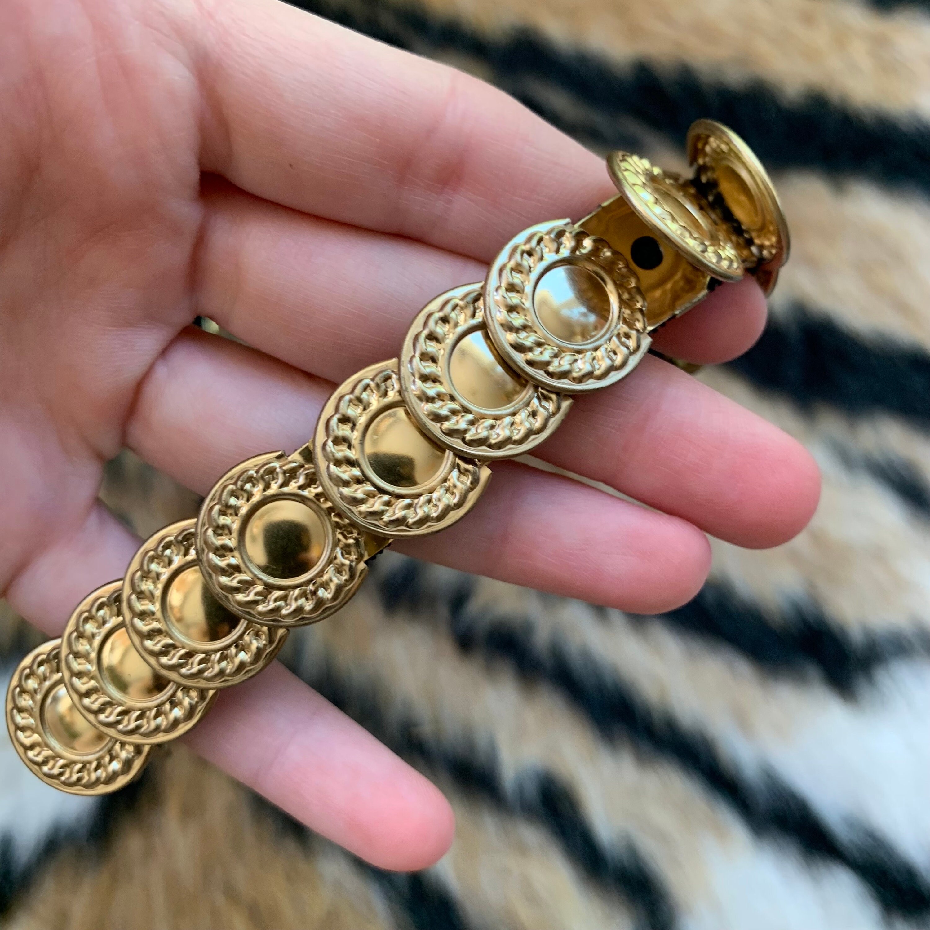 Vintage 60s Gold Coin stretch Belt gladiator medallion Boho Women’s one size Women Black Elastic Comfortable Belt Gold Metal Greek  main image 2