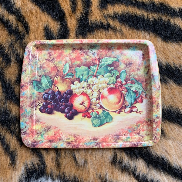 Vintage Daher Decorated Ware Metal Serveware Decorative Serving Tray with Autumnal Fruit Motif