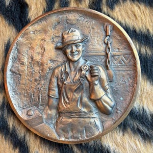 Vintage Round Bronze Commemorative Mining Safety Committee Medal Award Medallion Plaque