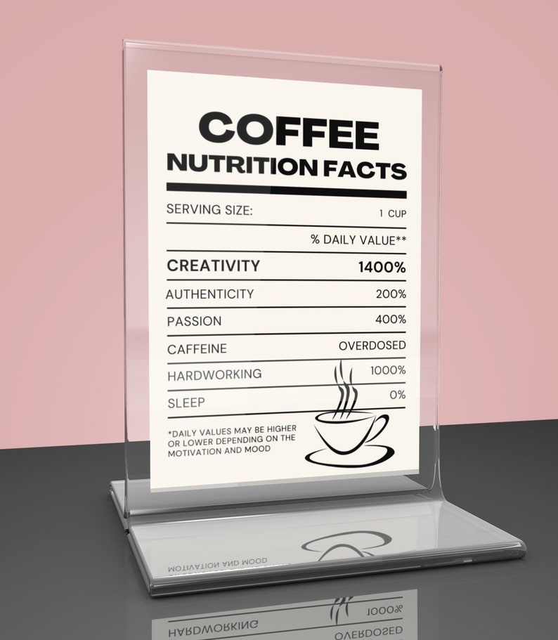 COFFEE NUTRITION FACTS Coffee Poster Coffee Wall Art Coffee Etsy