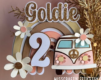 Boho Rainbow Cake Topper | Daisy Cake Picks | Groovy Party Decorations