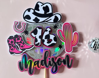 cowgirl disco cake topper | let’s go girls | disco cake topper | cowgirl party decorations