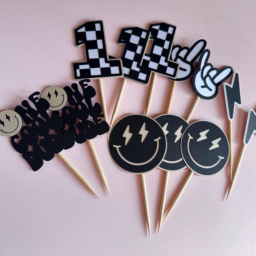 Rad Party Tan One Cool Dude Cupcake Toppers | RAD Party Decorations | Checkered ...