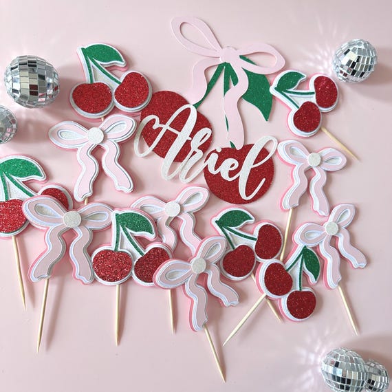 24 Kirsch-Cupcake-Topper Mit Glitzer – Deko Für Geburtstag, Babyparty & Feste