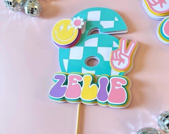 Preppy Checkered Cake Topper | Preppy Smiley Face Cake Topper Number | Any Age