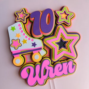 Roller Skate Cake Topper | Neon Cake Topper | Roller Skate Party Decorations