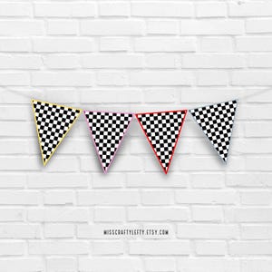 Printable Checkered Flags Racecar Accessories | Checkered Pennants Party Planner Bundle