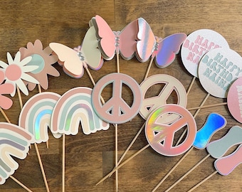 Groovy Cupcake + Cake Decorations | Retro Cake Picks | Hippie’s Cake Picks | Groovy Cupcake Toppers | Groovy Party Decorations