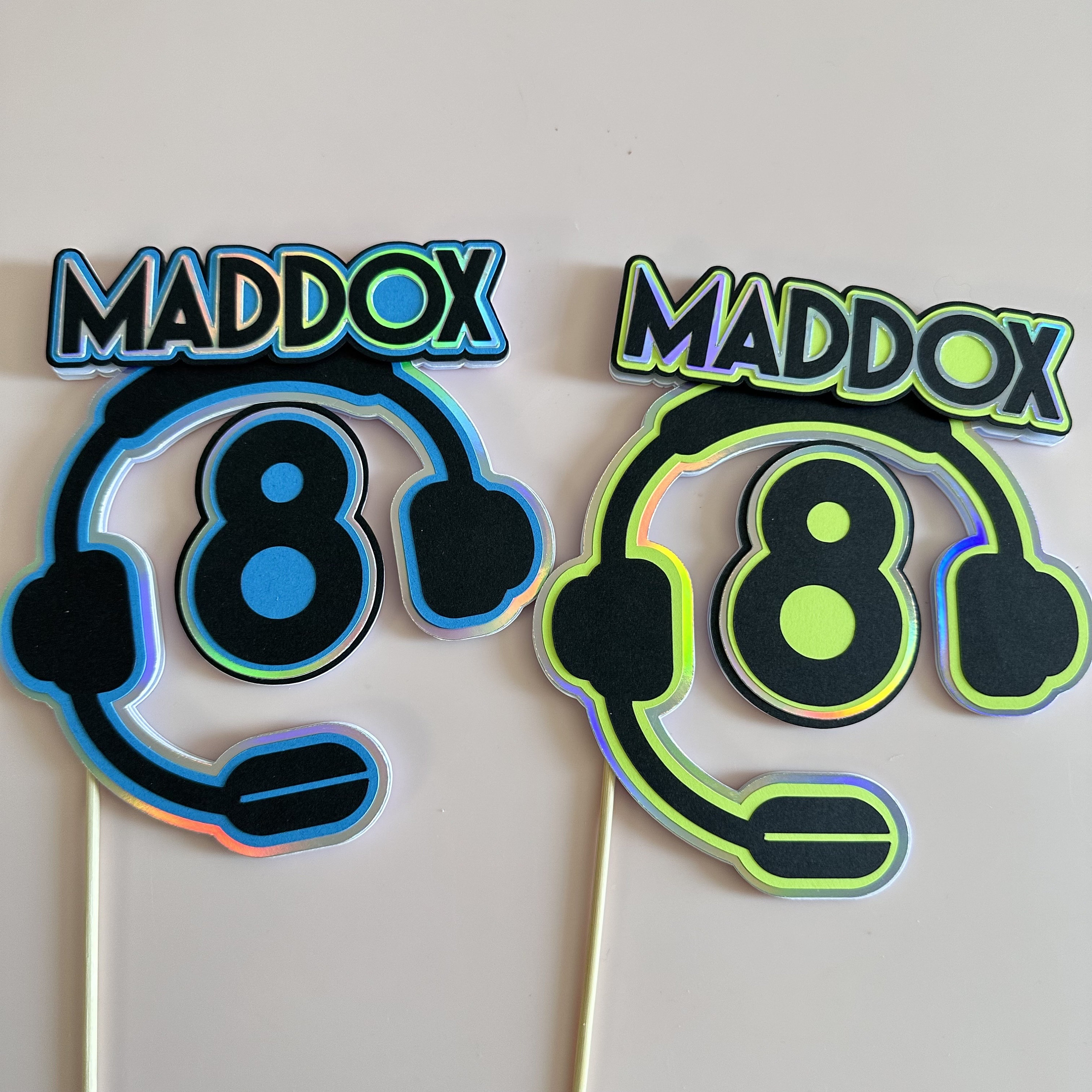 gamer headphones cake topper | neon gamer cake decorations