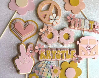 Groovy Cupcake Toppers Mini Centerpieces Boho Daisy Cake Decorations