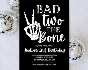 Editable Bad Two The Bone Birthday Invitation Canva Template