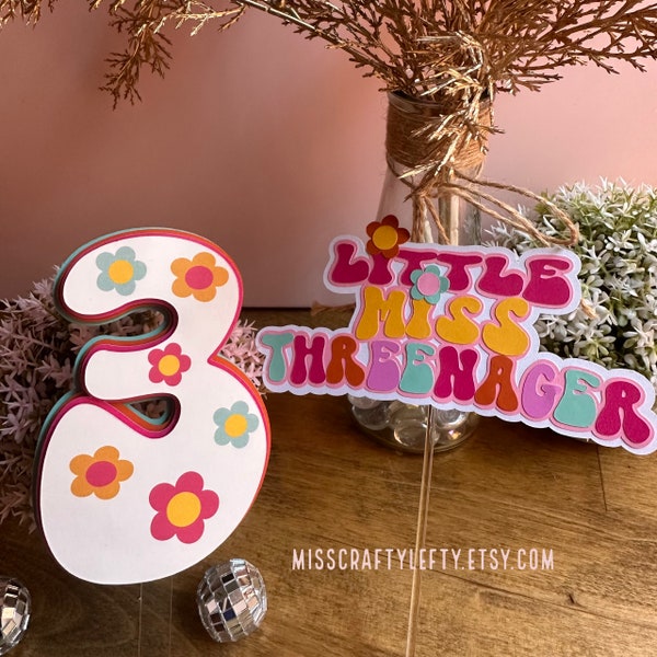 little miss threenager cake topper set | groovy cake picks | threenager cake toppers | number 3 cupcake pick | birthday party celebration