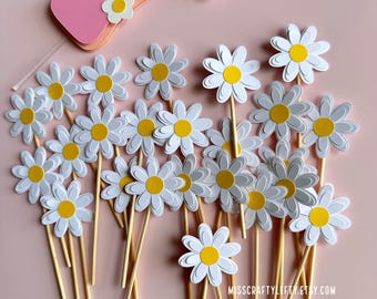 24 Daisy Cake Toppers | Daisy Cake Decorations | Daisy Flower Cupcake Picks | Daisy Cake Daisy Picks | Daisy Party Decorations