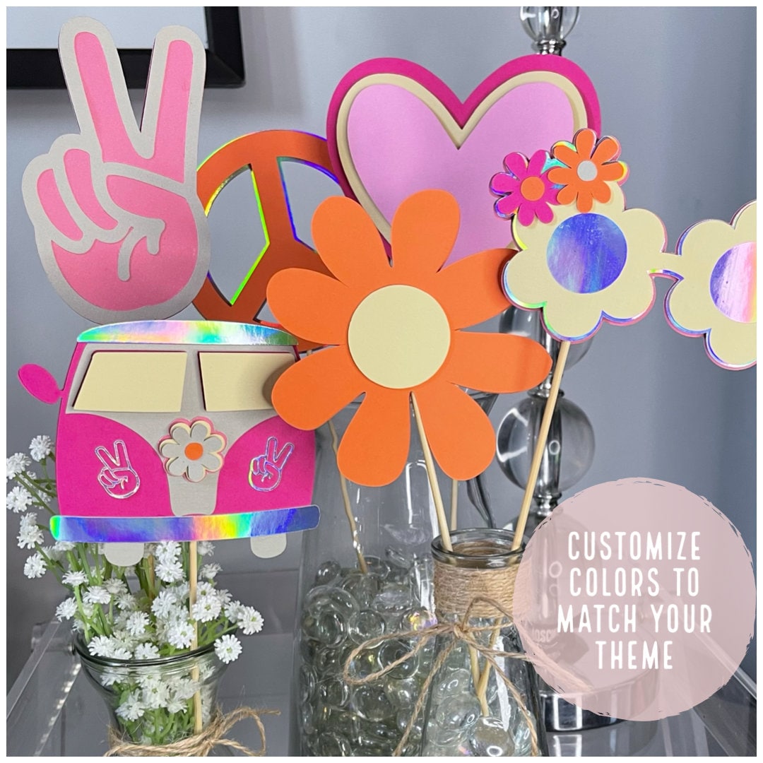 Tall Groovy Centerpieces Retro Party Decorations 70s Theme Table Props Groovy Party Decorations set of 6 or 12