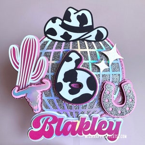 cowgirl disco cake topper | let’s go girls | disco cake topper | cowgirl party decorations