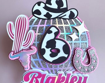 cowgirl disco cake topper | let’s go girls | disco cake topper | cowgirl party decorations