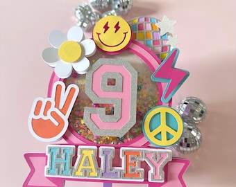Preppy Varsity Cake Topper | RAD Smiley Face Cake Picks | Groovy Hippie Retro Disco Party Decorations
