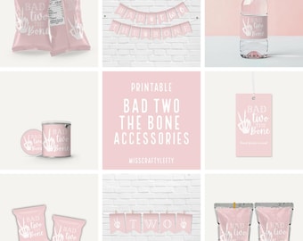 Printable Bad Two The Bone Party Accessories | Water Bottle Label | Chip Bag Wrap | Fruit Snacks Wrap | Capri Sun Label | Instant Download