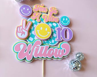 Ten is a Vibe Cake Topper | Groovy Cake Topper | Retro Preppy Cake Decorations | Nine Is A Vibe | Groovy Party Decorations