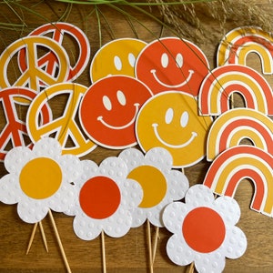 Groovy Cupcake Topper | Hippie's Kuchen Picks | Gänseblümchen Cupcake Picks | Boho Kuchen Dekoration | Woodstock Kuchenstecker