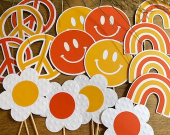 Groovy Cupcake Toppers | Hippie’s Cake Picks | Daisy Cupcake Picks | Boho Cake Decoration | Woodstock Cupcake Toppers