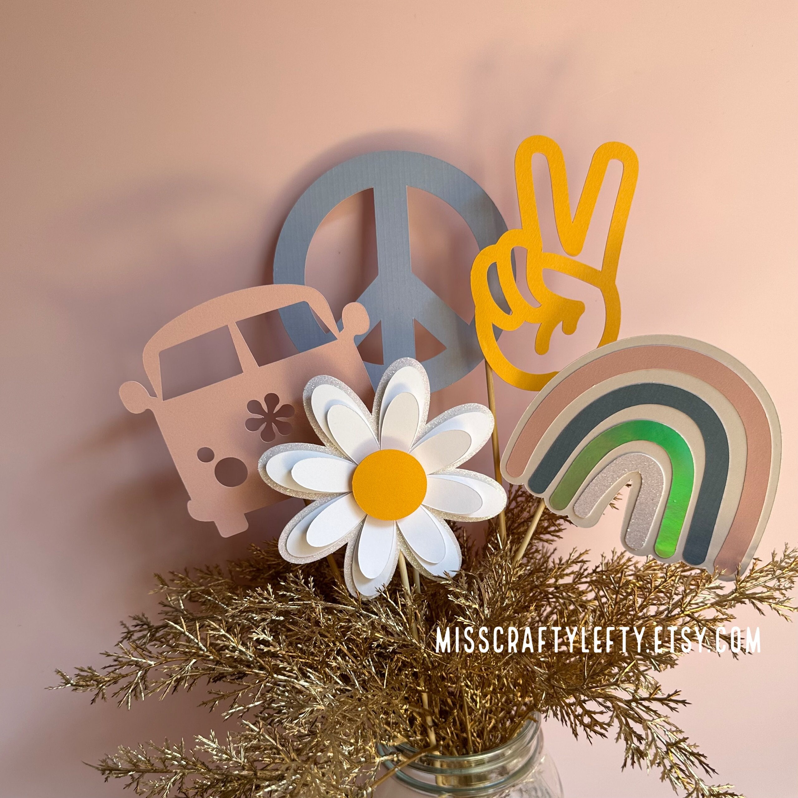 5 Groovy Centerpieces Flower Child Centerpieces Groovy Party Decoration Daisy Party Birthday Party Decorations