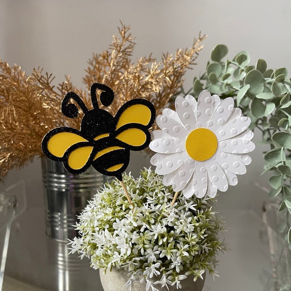 Bee Cupcake Toppers White Daisy Cake Picks Bee Cake Decorations