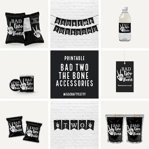 Printable Bad Two The Bone Party Accessories | Water Bottle Label | Chip Bag Wrap | Fruit Snacks Wrap | Capri Sun Label | Instant Download
