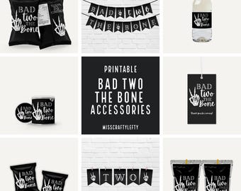 Printable Bad Two The Bone Party Accessories | Water Bottle Label | Chip Bag Wrap | Fruit Snacks Wrap | Capri Sun Label | Instant Download
