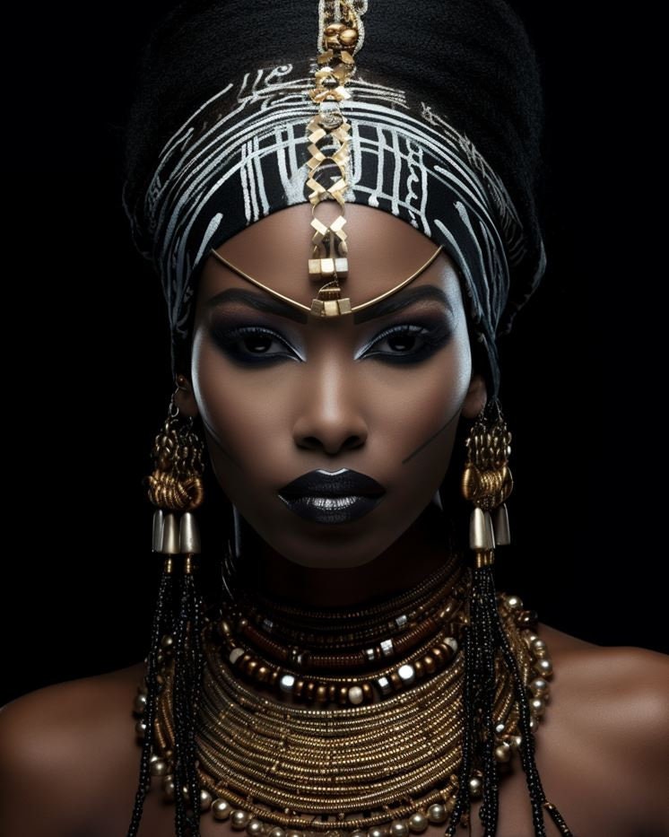 AI Digital Print Digital Download Black and Gold Woman Etsy