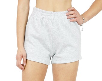 Short en molleton confortable, short pour femme taille moyenne, short chaud et confortable, bas décontracté élégant, vêtements de détente doux et confortable à ourlet fendu