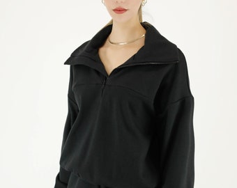 Women's Cotton Fleece Quarter Zip Sweatshirt - Made in USA