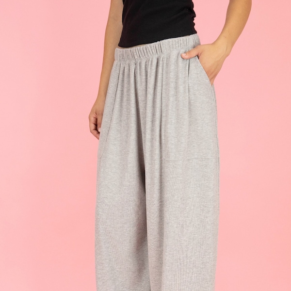 Women Loose Pant, Comfy Baggy Trousers, Cozy Lounge Bottoms, Baggy Fit Casual Pants, Trendy Ribbed Loungewear