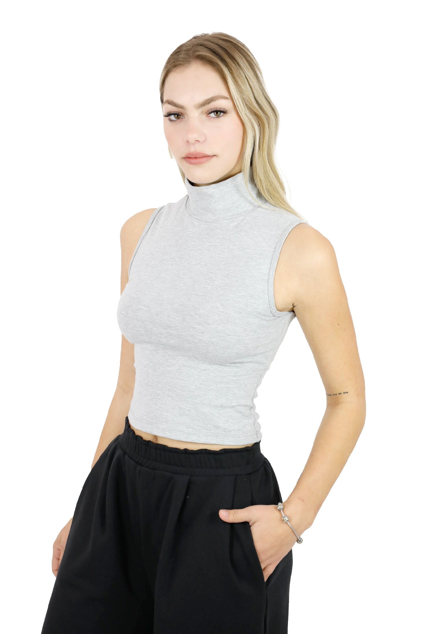 Seven Sky Women's Long Sleeve/Sleeveless High Turtleneck Top – Slim Fit T-Shirt & Tank In Multiple Colors