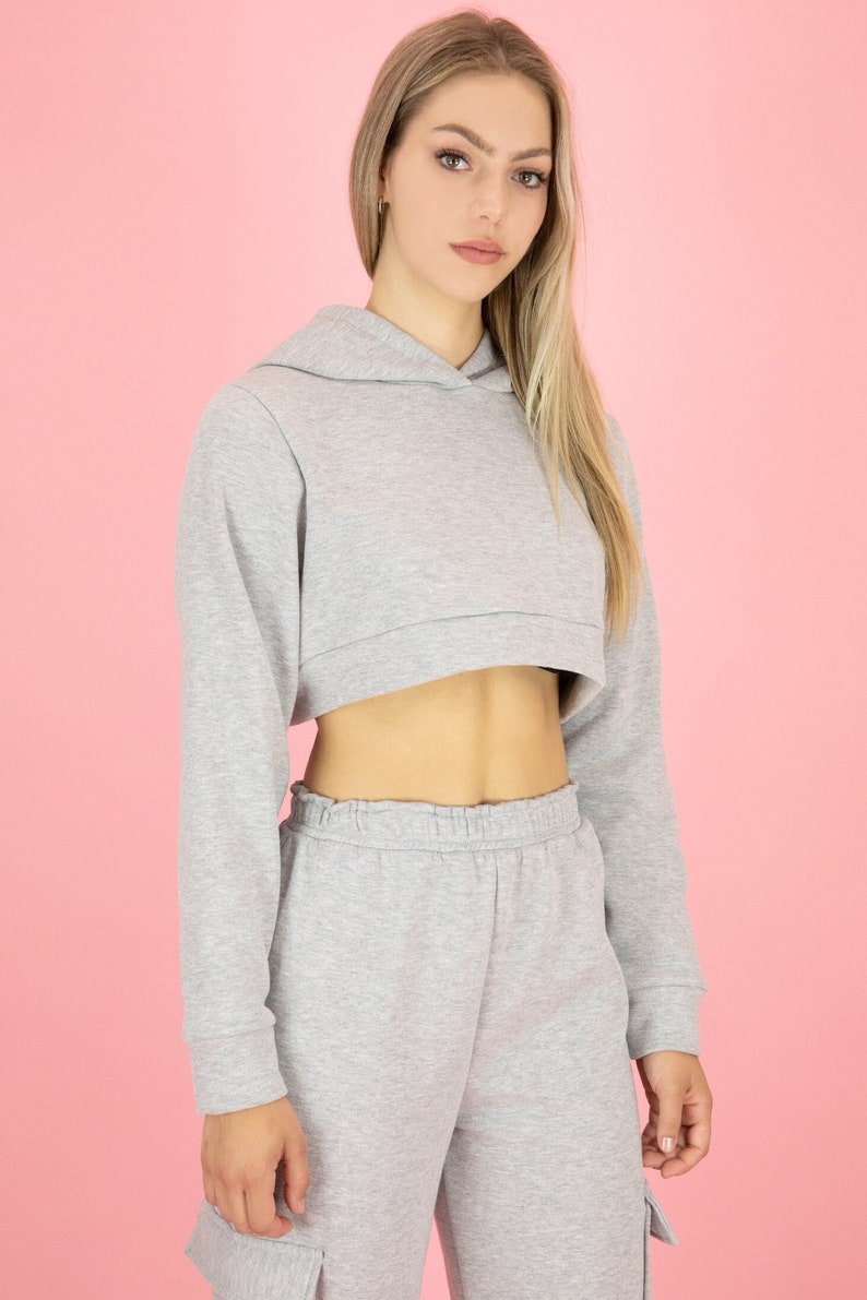 Cozy Fleece Hoodie, Cropped Hoodie, Warm Pullover, Comfy Lounge Wear, Stylish Crop Top 画像 2