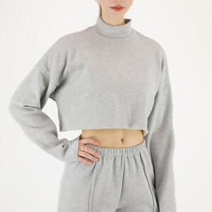 Grey High Neck Cropped Sweatshirt - Orli