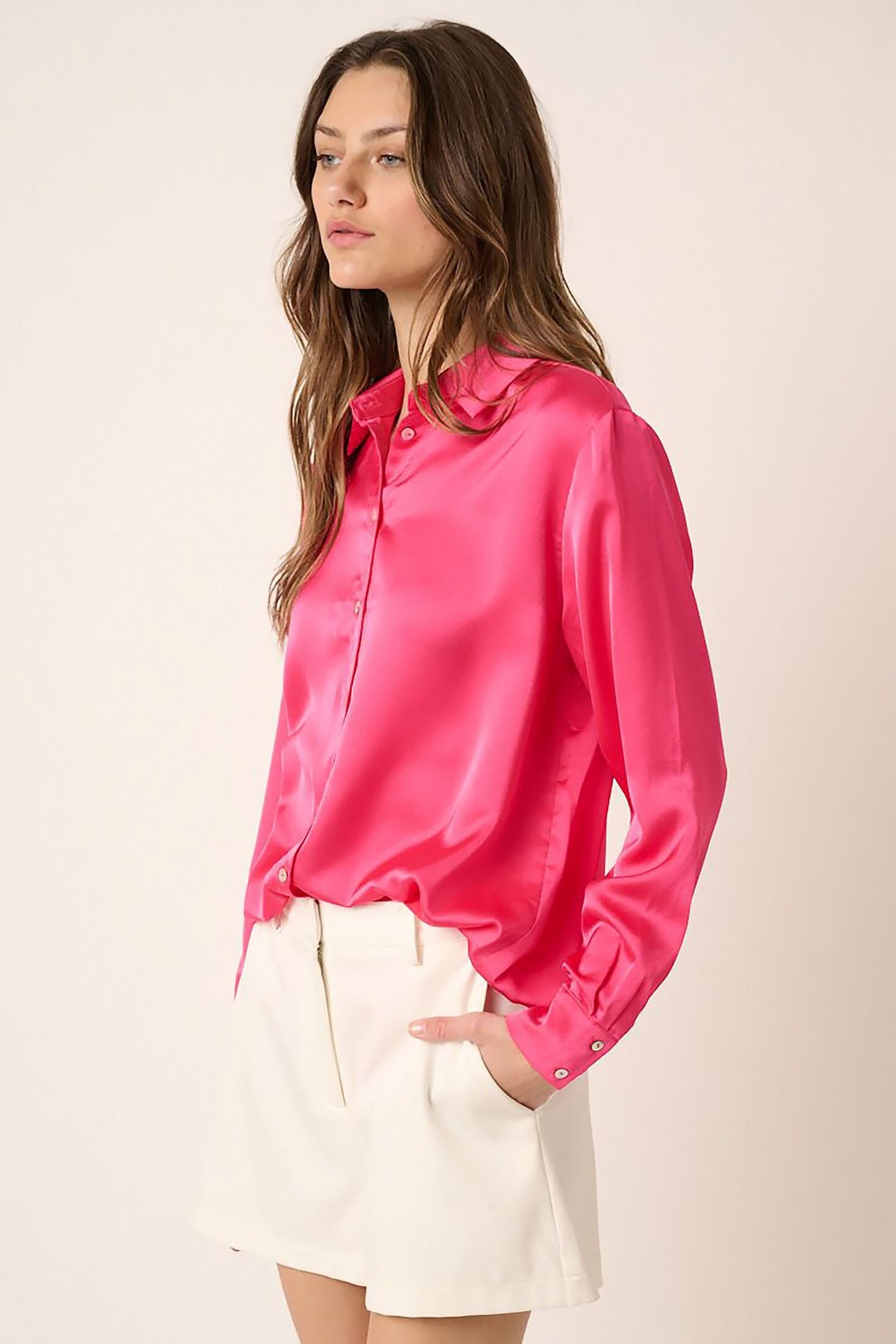 Women's Front Button Down Satin Shirt Etsy