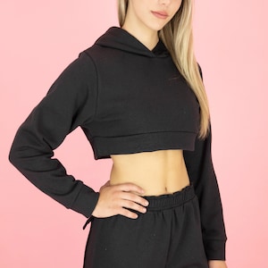 Cozy Fleece Hoodie, Cropped Hoodie, Warm Pullover, Comfy Lounge Wear, Stylish Crop Top 画像 3