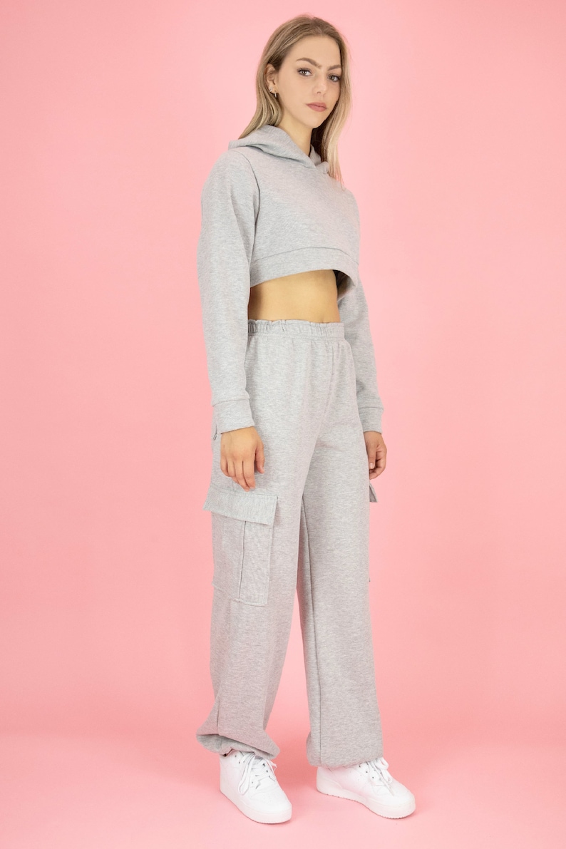 Cozy Fleece Hoodie, Cropped Hoodie, Warm Pullover, Comfy Lounge Wear, Stylish Crop Top 画像 5