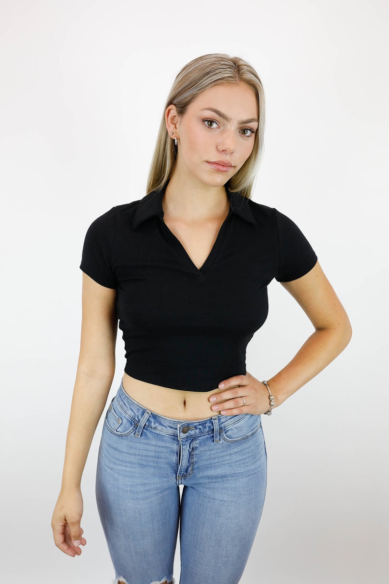 Premium cotton polo crop top image 2