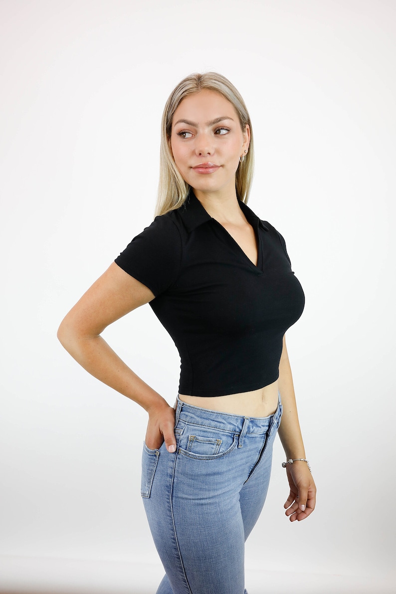 Premium cotton polo crop top image 3