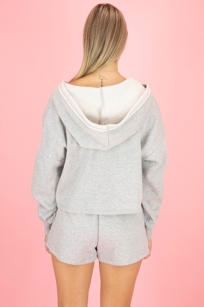 Cozy Hoodie, Oversized Sweater Vneck Style, Stylish Crop Hoodie, Comfy