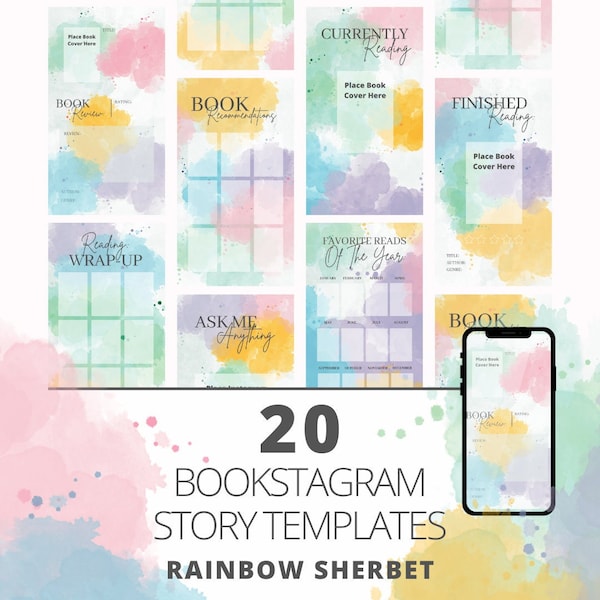 Bookstagram Story Templates: Rainbow Sherbet Starter Pack | Digital Download | Instagram Templates | Book Review | PNG Files