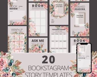 Plantillas de historias de Instagram de Bookstagram para reseñas de libros / Plantillas florales de primavera para Instagram