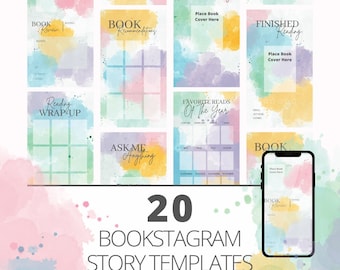 Plantillas de historias de Instagram para Bookstagram / Plantillas de reseñas de libros, estética de libros arcoíris