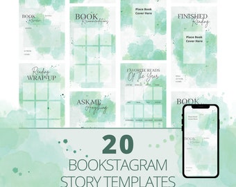 Plantillas de historias de Bookstagram: Paquete de inicio Aquamarine / Descarga digital / Plantillas de Instagram / Reseña de libros / Archivos PNG